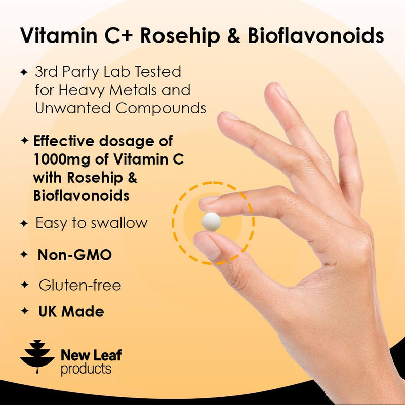 Vitamin C Tablets 1000mg - Premium Vitamin C Supplements - Enriched With Bioflavonoids & Rosehip Vegan & Vegetarian Vitamin C Tablets High Strength Ascorbic Acid Vit C for Normal Immune System UK Made - BeesActive Australia