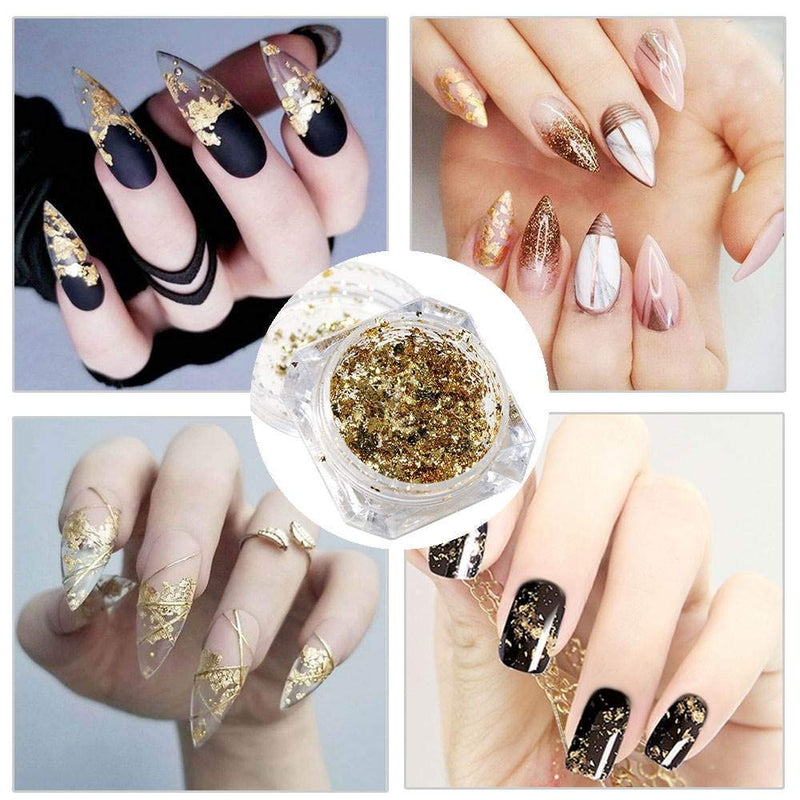 Nail Foil Holographic Glitter Nail Powder Kit Nail Art Gold Silver Glitter Aluminum Flakes Magic Mirror Effect Powders Sequins Nail Gel Polish Chrome Pigment Decorations 2 Box/Set - BeesActive Australia