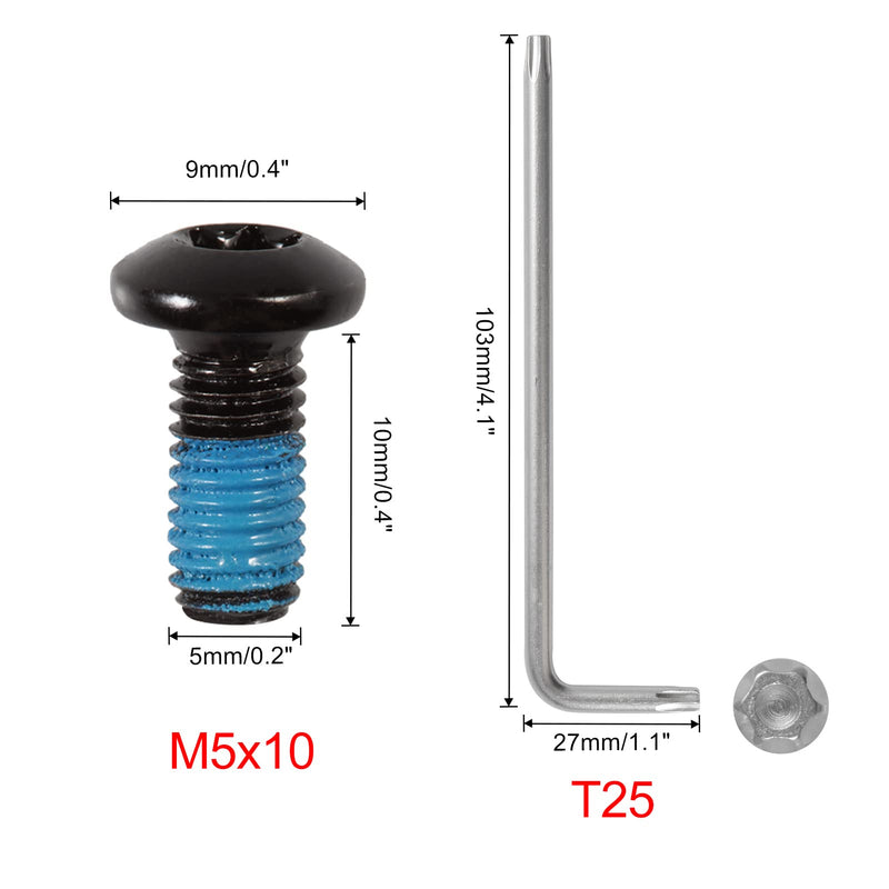 SPEEDWOX 12 Pcs Bicycle Rotor Screws, Disc Brake Rotor Bolts M5x10mm, MTB Rotor Bolts with T25 Star Wrench for Road Bike Mountain Bike Black - BeesActive Australia