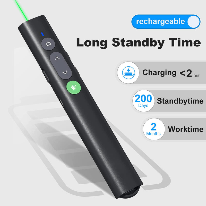 Rechargeable Presentation Clicker for PowerPoint Green Light Pointer, USB-A/USB-C Wireless Presenter Remote, Google Slide Advancer Smart Board Slideshow PPT Clicker for Mac/Laptop/Computer/Office - BeesActive Australia