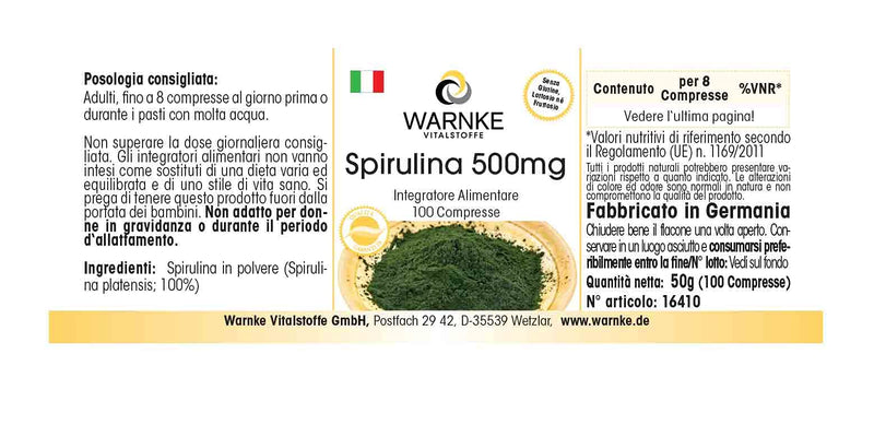 Healthy Products Spirulina, 500�mg, Spirulina Algae Powder, Chlorophyll 100�Tablets, Pure Powder No Additives, Vegi 31�g Pack of 1 | Warnke Vitalstoffe - BeesActive Australia