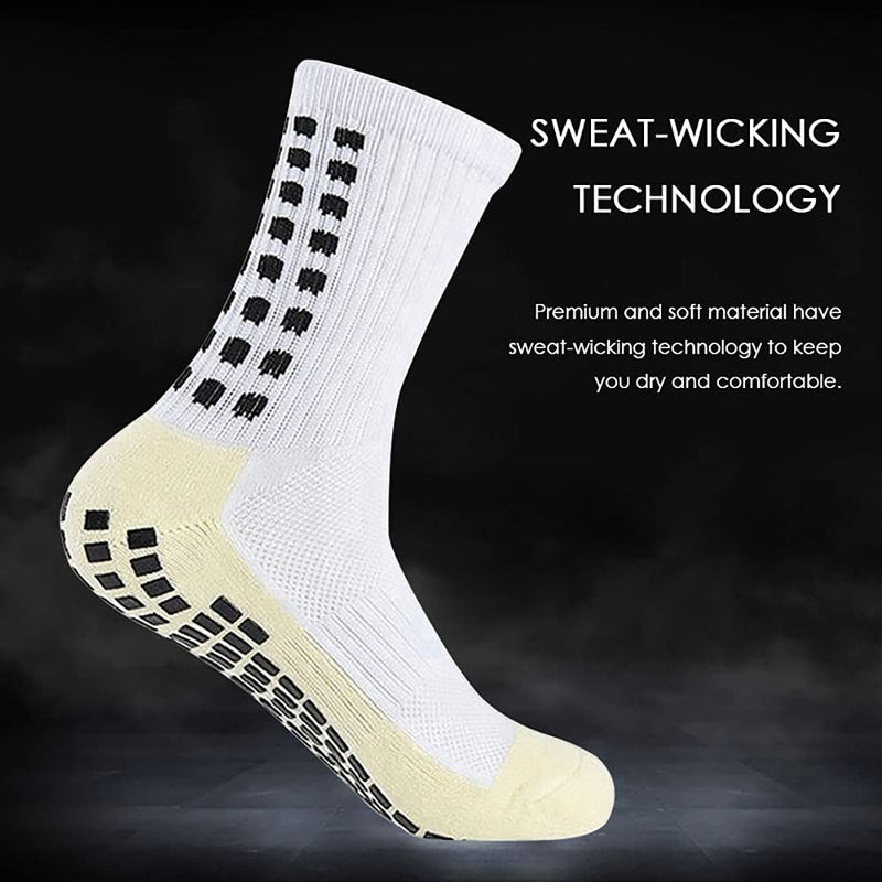 Men's Soccer Socks Anti Slip Non Slip Grip Pads for Football Basketball Sports Grip Socks, 4 Pair White - BeesActive Australia