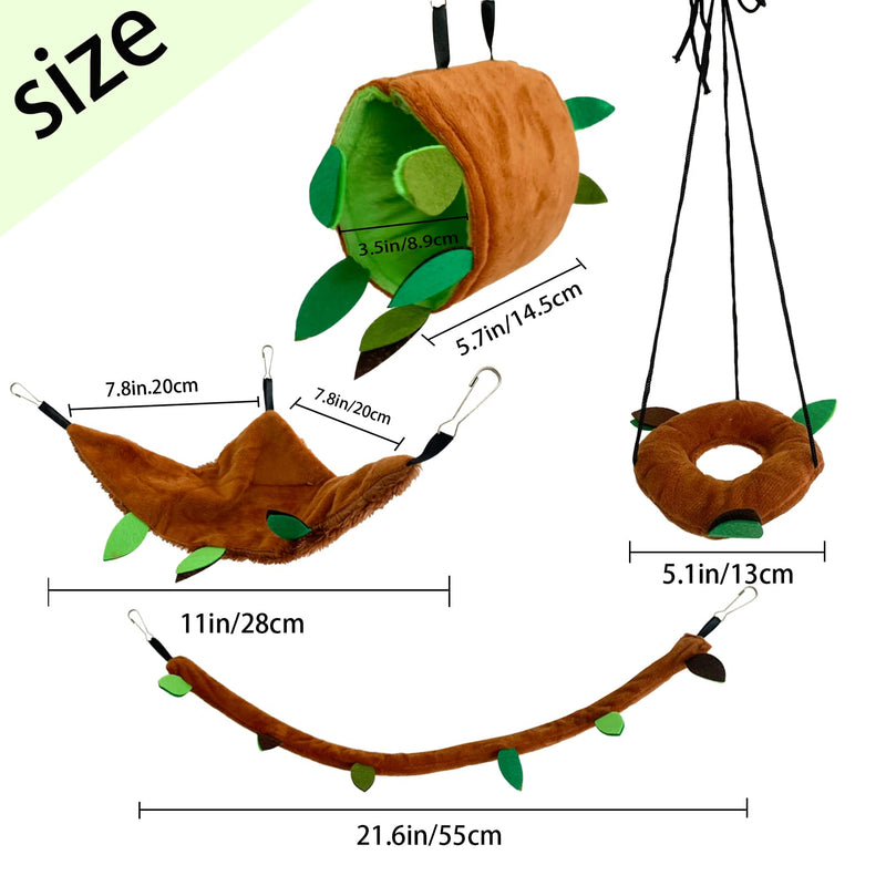 MUYG Hamster Hammock,Small Animal Hanging Hideout Tunnel Sleeping Set Plush Swing Warm Bed House Cage Nest Accessories for Sugar Glider,Squirrel,Brown(5 Pcs) - BeesActive Australia