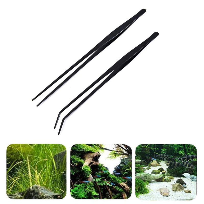 2 Pack Aquarium Forceps, 15 inch Long Handle Aquarium Tweezers Stainless Steel Straight and Curved Tweezers Set for Fish Tank Aquatic Plants Long Handle Reptile Feeding Tongs, Black - BeesActive Australia