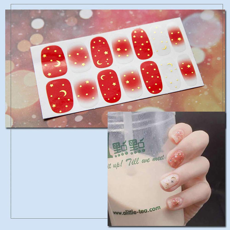 WOKOTO 6 Sheets Full Wraps Nail Polish Decals With 1Pcs Nail File Gradient Glittery Adhesive Nail Art Stickers strips Manicure Kits - BeesActive Australia