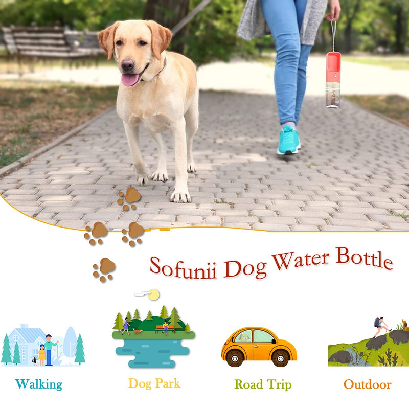 Sofunii Dog Water Bottle for Walking, Portable Pet Travel Water Drink Cup Mug Dish Bowl Dispenser, Made of Food-Grade Material Leak Proof & BPA Free - 15oz Capacity Pink - BeesActive Australia