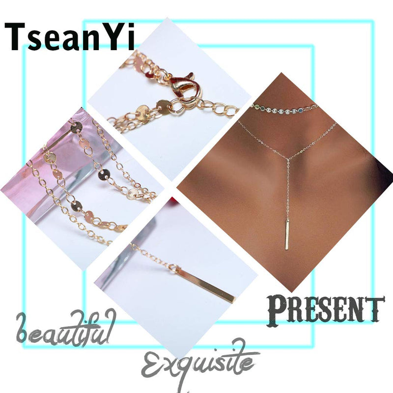 TseanYi Vertical Bar Necklace Choker Gold Sequin Disc Layered Necklaces Chain Small Disk Coins Necklace Jewelry for Women and Girls (Gold) - BeesActive Australia