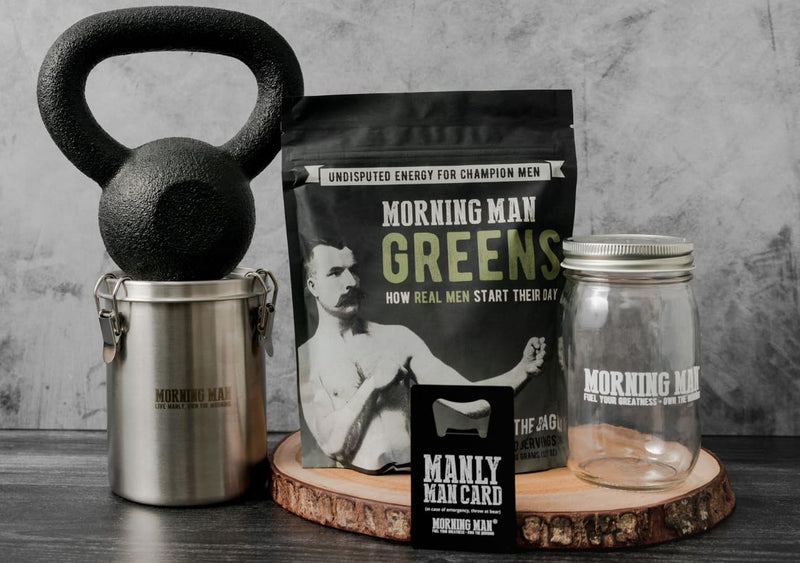 MORNING MAN Greens Powder Probiotic Superfood Mix with 95mg Caffeine, 75+ Vitamins, Green Tea & Coffee Bean Extracts, Digestive Enzymes, Gluten Free, Vegan, Supports Energy, Gut Health, 30 Servings - BeesActive Australia