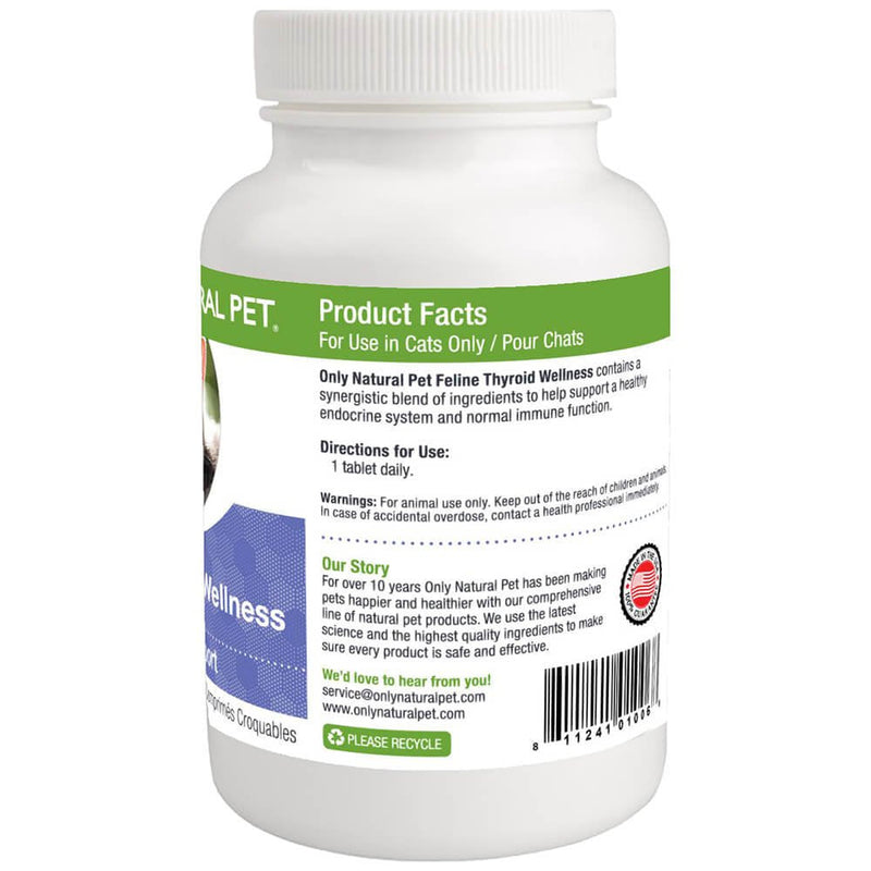 Only Natural Pet Thyroid Support Supplement Holistic Wellness for Cats - 90 Turkey Flavored Chewable Tablets - BeesActive Australia