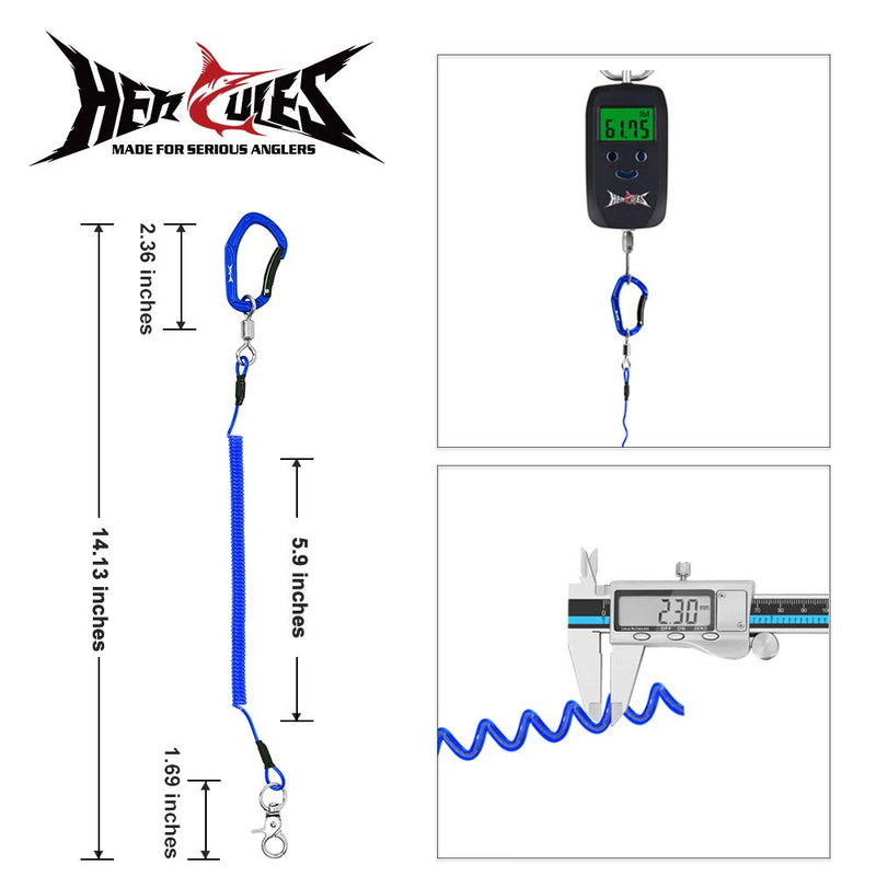 HERCULES M4 Heavy Duty Fishing Lanyard, Coiled Lanyard for Fishing, Rods, Pliers, Boating, Paddles, Kayak Pack of 2 Blue, 5.9" - BeesActive Australia