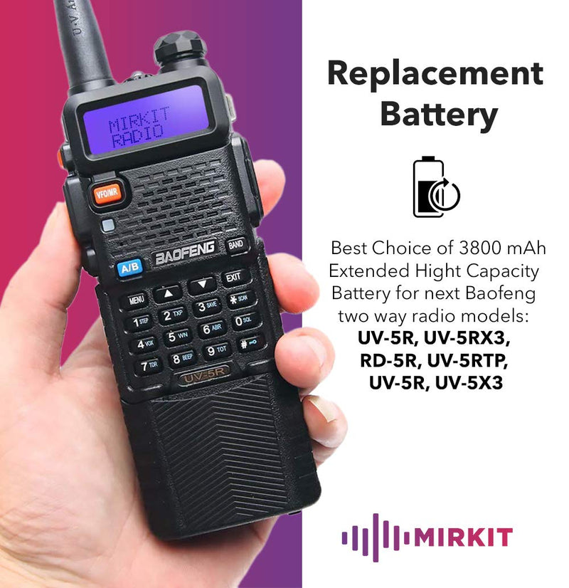 [AUSTRALIA] - 2pc BAOFENG BL-5 3800mAh Extended Batteries Compatible with UV-5R BF-8HP UV-5RX3 RD-5R UV-5RTP UV-5R+, UV-5X3, Rechargeable Extended BAOFENG Accessories Battery by Mirkit Radio 1* BL-8 3800 BLACK 