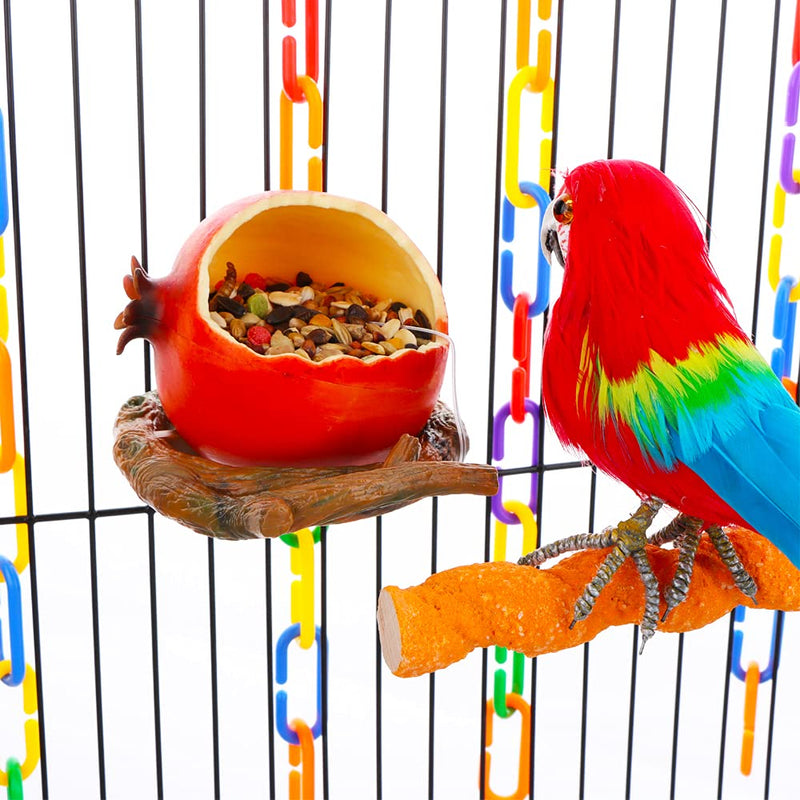 Bird Feeder Fruit Shape with Clamp Holder Cage-Pet Food & Water Bowl Parrot Food Box for Bird Macaw Budgie Parakeet Conure Lovebird Finch (Pomegranate Shape) - BeesActive Australia