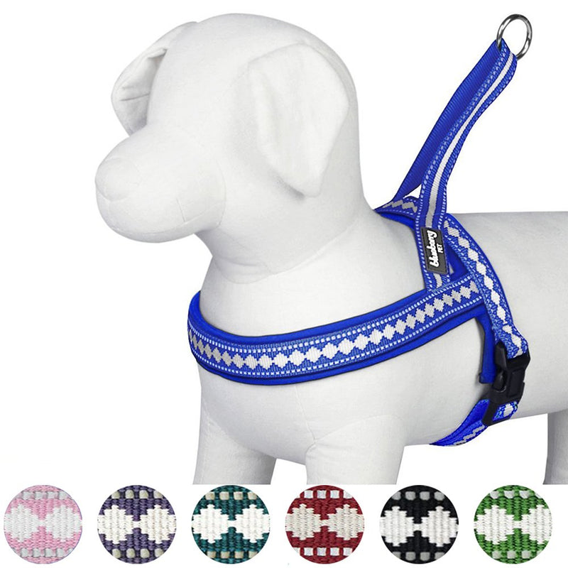 Blueberry Pet 4 Colors Soft & Comfy 3M Reflective Jacquard Padded Dog Harnesses (19" - 23.5") Chest Girth (Pack of 1) Diamond Pattern - Palace Blue - BeesActive Australia