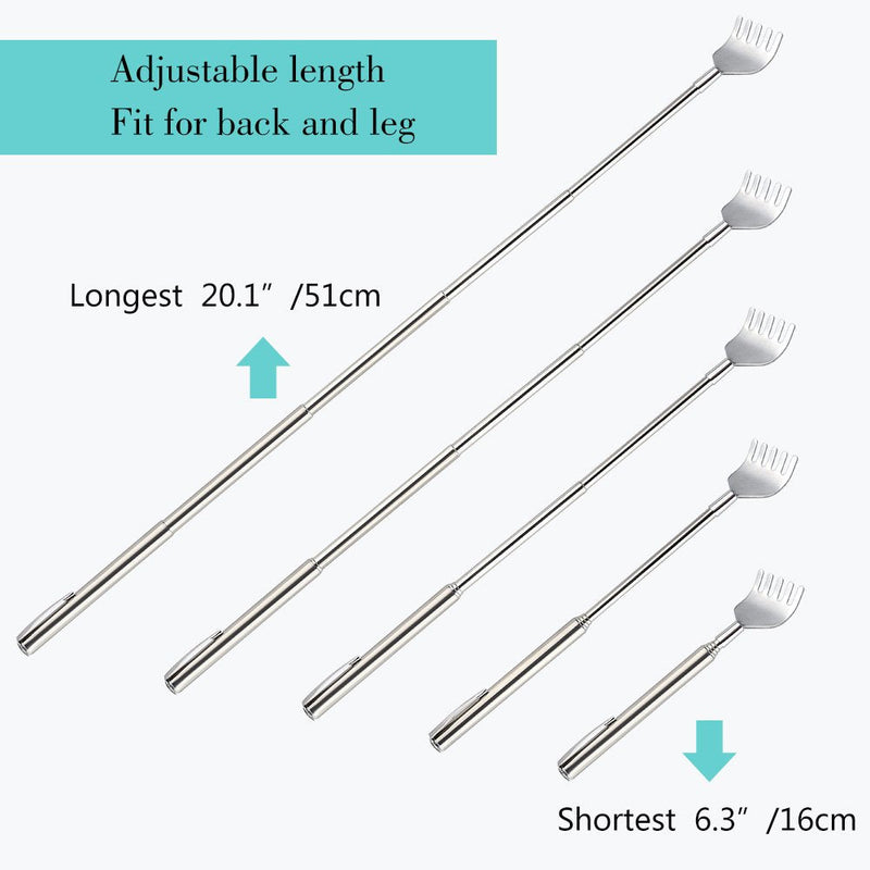 KUUQA 4 Pack Stainless Steel Telescopic Back Scratcher Extendable Back Massager Tool with Pocket Clip (Silvery) - BeesActive Australia