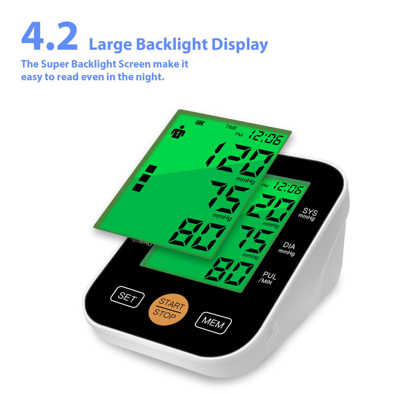Blood Pressure Monitors Upper Arm,PANACARE Automatic Blood Pressure Machine 4.2'' Large Display with Backlight/Arrhythmia/Adjustable Large Cuff 22-42cm/ 2 Users,Accurate Digital Blood Pressure Monitor A-black - BeesActive Australia