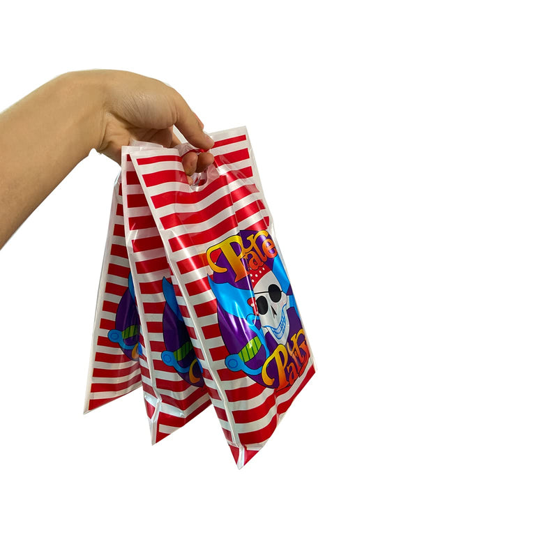 LYST 30PCS Pirate Gift Bags Treat Candy Bags Pirate Goodies Bags Red and White Stripe Plastic Bags for Nautical or Pirate Themed Party Party Favors - BeesActive Australia