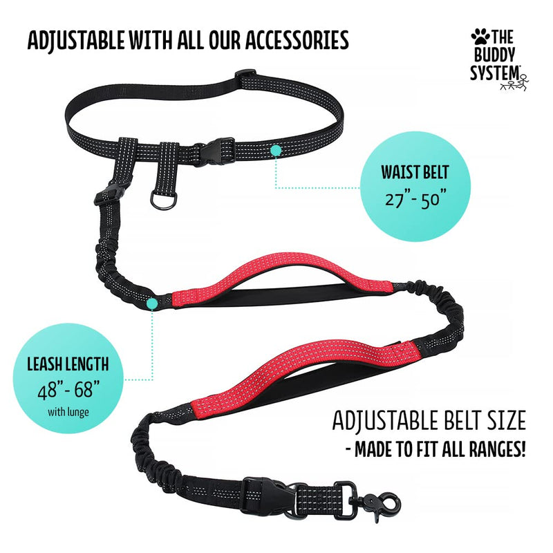 The Buddy System Reflective Leash System, Dual Hand-held and Hands Free Dog Leash for Walking, Running, Jogging and Training Service Dogs, Adjustable Belt Waist, One Size Running Leash with Pouch - BeesActive Australia