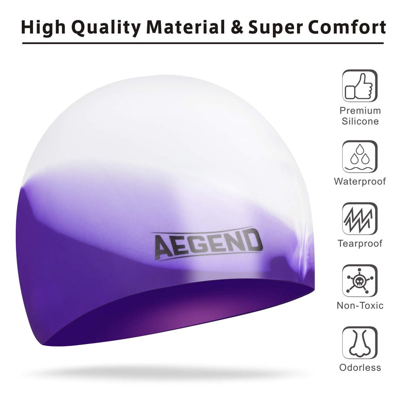 [AUSTRALIA] - Aegend 2 Pack Swim Cap for (Age 2-12), Durable Silicone Swimming Cap for Kids Youths, Comfortable Fit for Long Hair and Short Hair, 6 Colors Bright Purple & Pink Medium (age 5-10) 