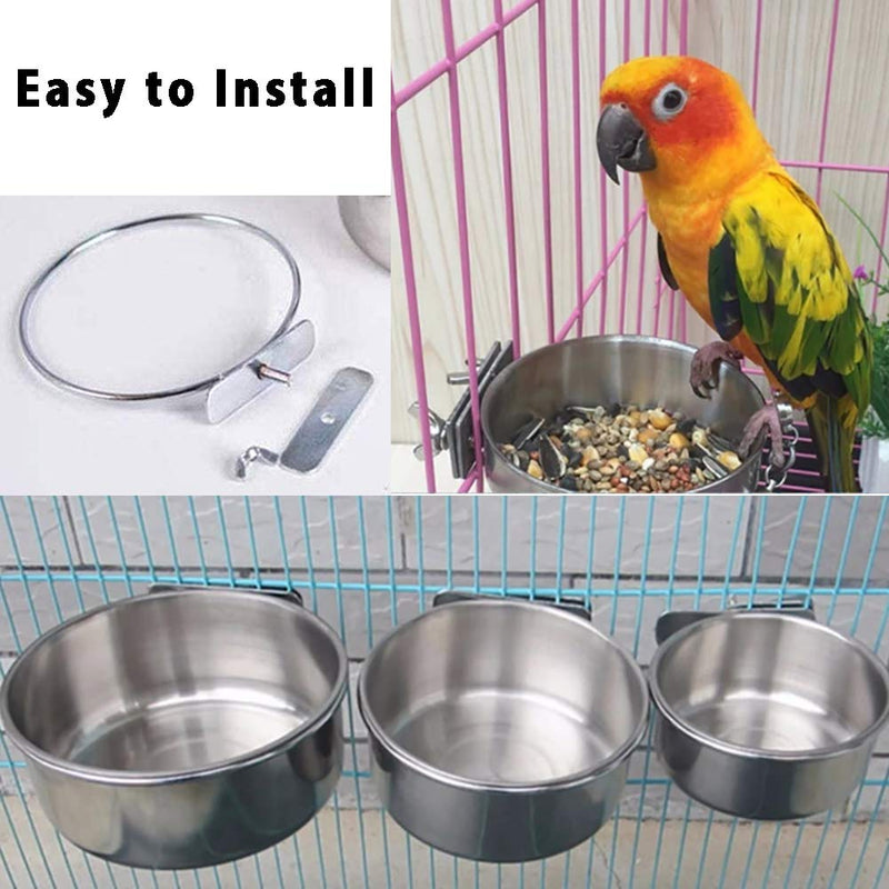 3 Pack Bird Feeder Bowl, Stainless Steel Parrot Feeding Cups with Clamp Holder, Cage Water Food Dish for Parakeet Lovebird Conure Cockatiels - BeesActive Australia