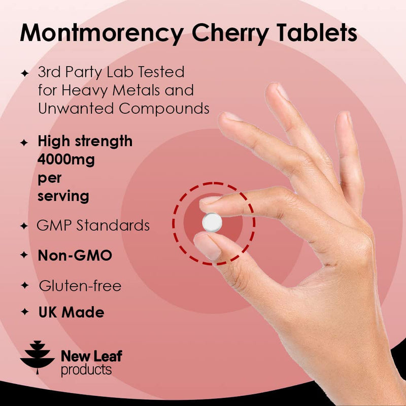 Montmorency Cherry 4000mg (2 per Serving) - 180 Tablets High Strength Concentrate - Natural Tart Cherry Vegan Supplements (not Capsules or Powder) - Non-GMO, 3 Months Supply - Made in The UK - BeesActive Australia