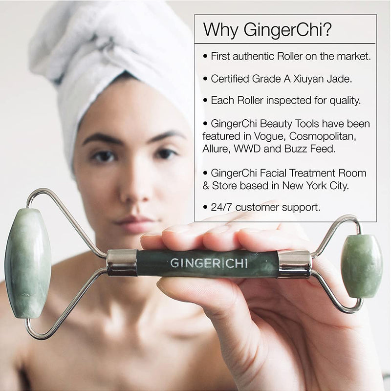 GingerChi Jade Roller for Face - 1 Pc Anti-Aging & Slimming Face Roller for Eyes, Cheeks, Forehead, & Neck, Handmade Skin Care Facial Tool Made from 100% Natural Jade - BeesActive Australia