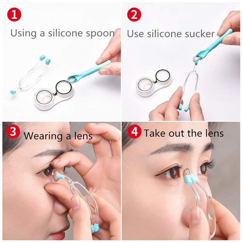 Soft Silicone Contact Lenses Remover and Insertion Tool, Contact Tweezers and Soft Scoop for Girls Lady with Long Nails (Green) - BeesActive Australia