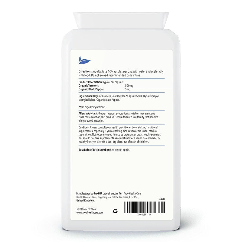 Organic Turmeric Capsules with Black Pepper to Aid Absorption - High Strength 1000mg per Serving of Turmeric Curcumin - Soil Association Organically Certified - Manufactured in The UK - BeesActive Australia