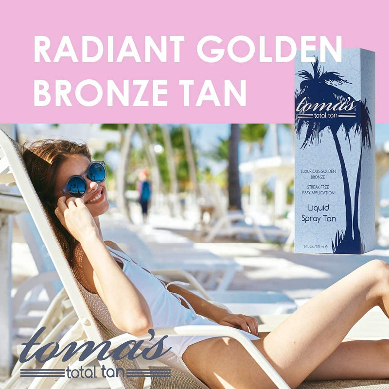 Toma's Total Tan Liquid Spray |Instant, Luxurious Golden Bronze |Fast Drying, Non-Sticky Streak-Free Application with Cosmetic Color Guide & Mitt |Paraben-Free, Tropical Scent|6 oz - BeesActive Australia