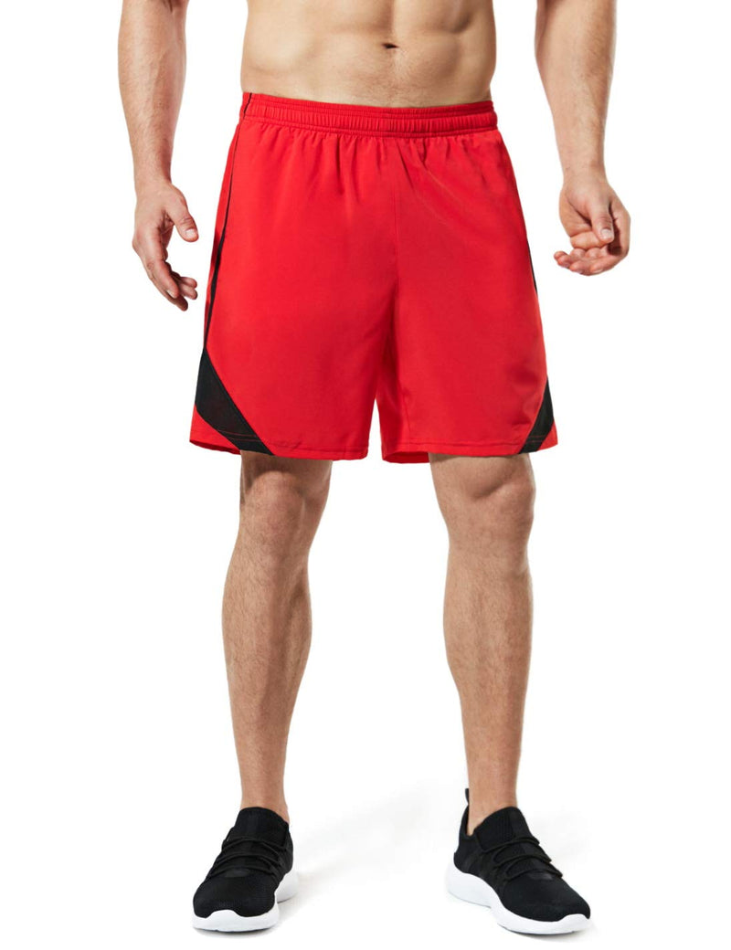 [AUSTRALIA] - TSLA Men's Active Running Shorts, 7 Inch Basketball Gym Traning Workout Shorts, Quick Dry Sports Athletic Shorts with Pockets Rear Zip Pocket(mbh27) - Red Large 