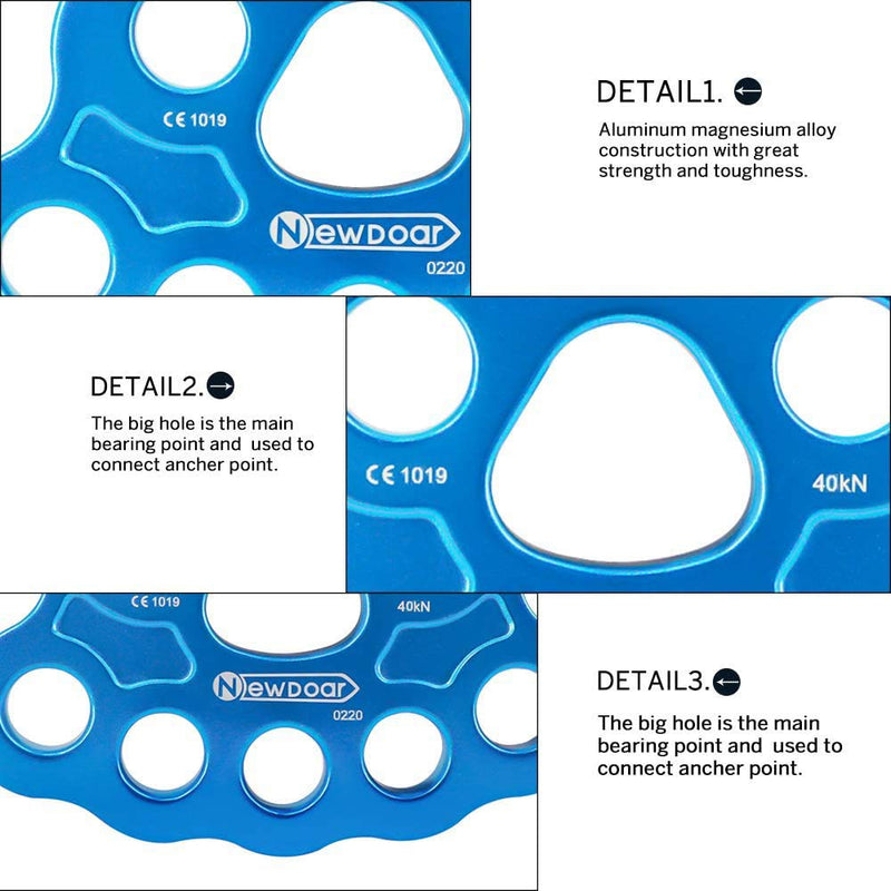 NewDoar Descender Plate 40KN Paw Rigging Plate 4/5 Holes Rock Climbing Gear (8 holes/40KN Blue) - BeesActive Australia