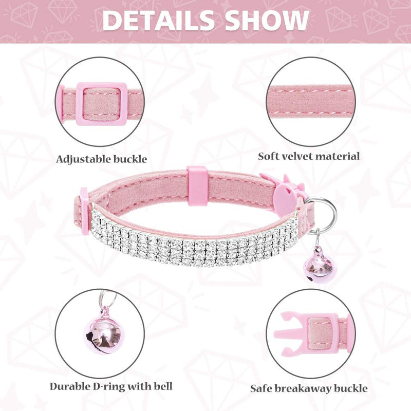 EXPAWLORER Cat Collar Breakaway with Bells - 2 Pack Rhinestones Bling Diamante Collars - Soft Velvet Safe Adjustable Shing Collar for Cats Kitty Girls and Small Dogs Pink + Purple - BeesActive Australia
