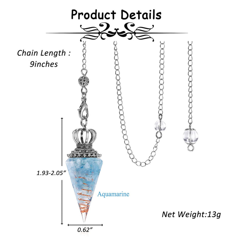 JOVIVI Pendulum Crystal,Aquamarine Dowsing Crystals Pendulum Divination Scrying Healing Crystal Gemstone Blue Quartz Stone Pendant for Reiki Grid Meditation Witchcraft Wicca Aquamarine Crystal Pendulum - BeesActive Australia