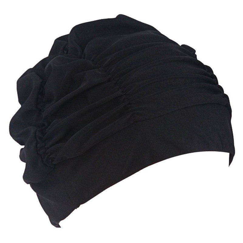 HugeStore Women Ladies Pleated Cloth Fabric Swimming Hat Swim Hat Cap Bathing Cap Black - BeesActive Australia