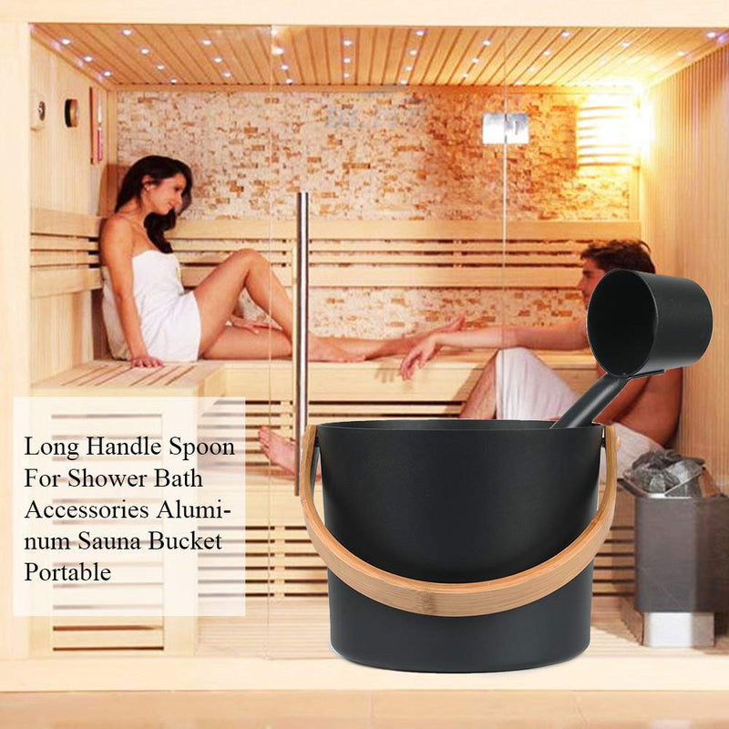 Kisbeibi 2Pcs Aluminum Sauna Bucket and Ladle Set Portable,Sauna Bucket and Long Handle Ladle Cedar,Sauna Steam Water Accessories,Bath Accessories Supplies,Accessories for Sauna Steam Room(Black) Black - BeesActive Australia