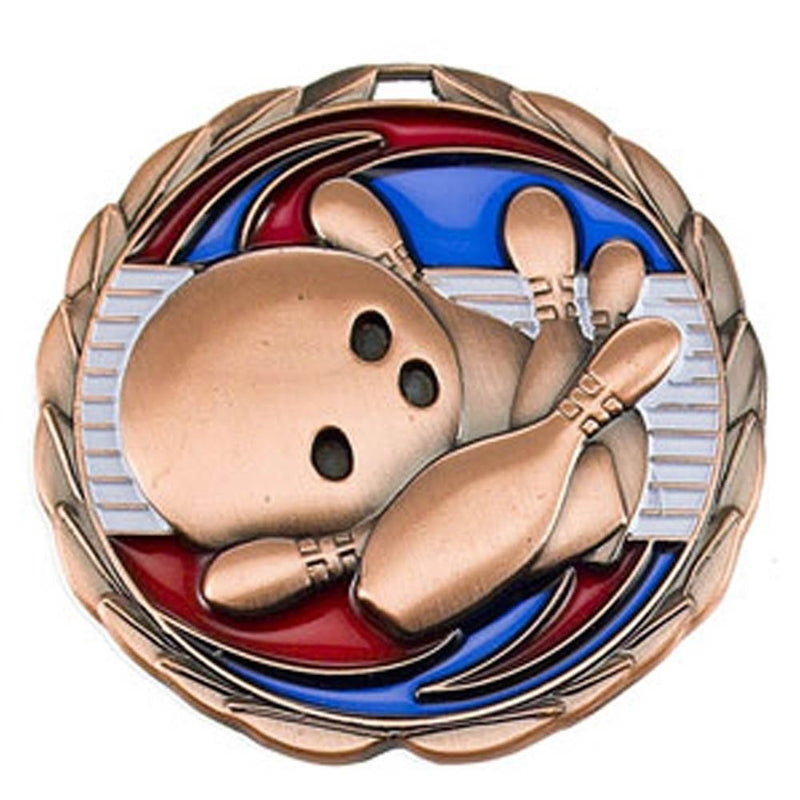 Decade Awards Bowling Color Medal - 2.5 Inch Wide Tournament Medallion with Stars and Stripes American Flag V Neck Ribbon BRONZE - BeesActive Australia
