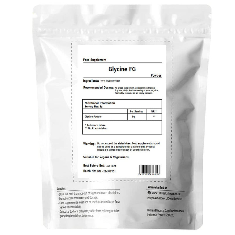 Glycine Powder 250g - Anti Inflammatory, Sleep Aid - Recovery, GH Release 100% Pure L-Glycine, Vegan Friendly, Boosts Protein Synthesis, White - BeesActive Australia