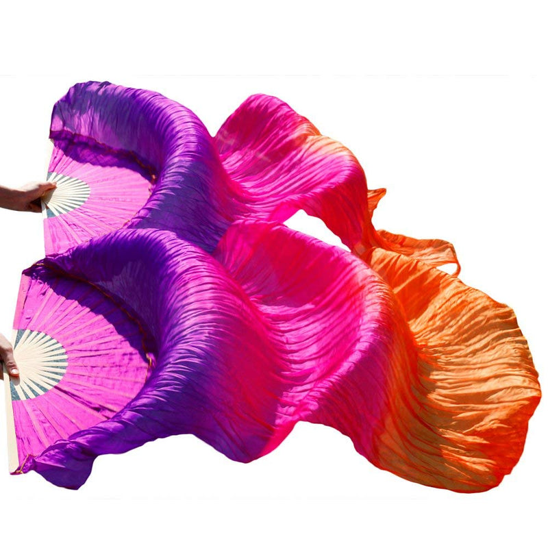 [AUSTRALIA] - Nimiman Women Silk Belly Dance Fan veils 18090 cm Purple Rose Orange 