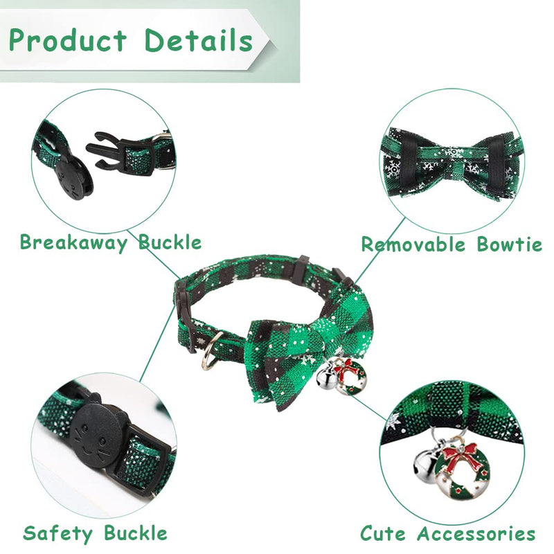 Christmas Cat Collars, 3 Pieces Plaid Design Adjustable Breakaway Cute Collar with Bow Tie, Pendant and Bell for Girl Boy Kittens & Puppy - BeesActive Australia