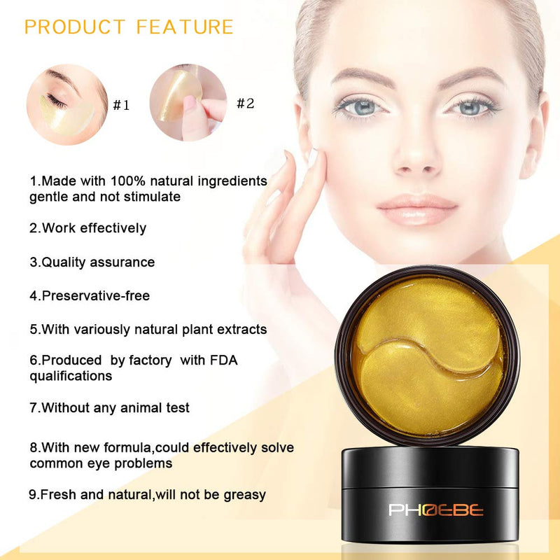 Under Eye Patches,PHOEBE 24K Gold Under Eye mask Bags Treatment Mask,Under Eye Mask Reduces Dark Circles,Eye Mask for Puffy Eyes,Under Eye Gel Patches Anti-Aging 30Pairs - BeesActive Australia