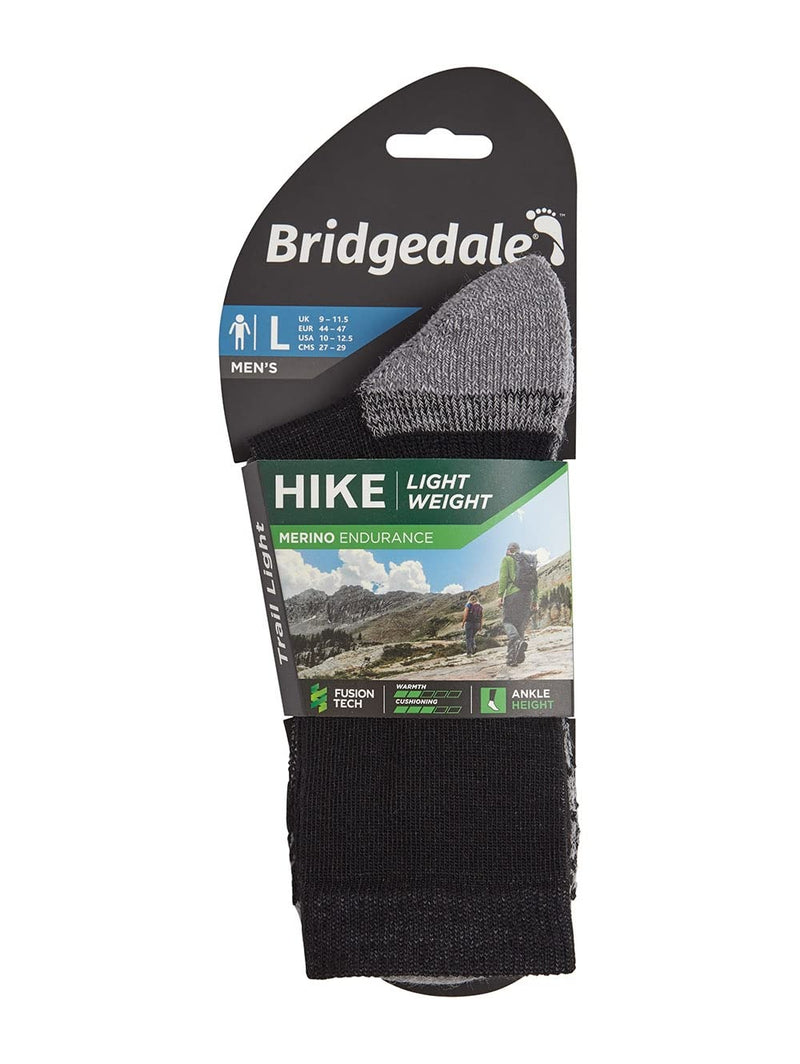 Bridgedale mens Lightweight Ankle Height - Merino Endurance Socks Black/Silver Medium - BeesActive Australia