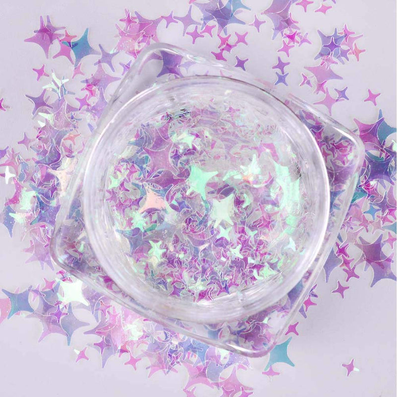 Lookathot 1Boxes Transparent Fluorescent Four-pointed Stars Sequins Nail Art Pieces Mixed Sizes Glitter Shiny Aurora Decoration Decals Stickers Manicure DIY Accessories Tools - BeesActive Australia
