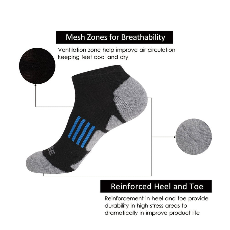 JOYNÉE Men's 6 Pack Athletic No Show Performance Cushioned Low Cut Running Socks Black(6 Pairs) - BeesActive Australia