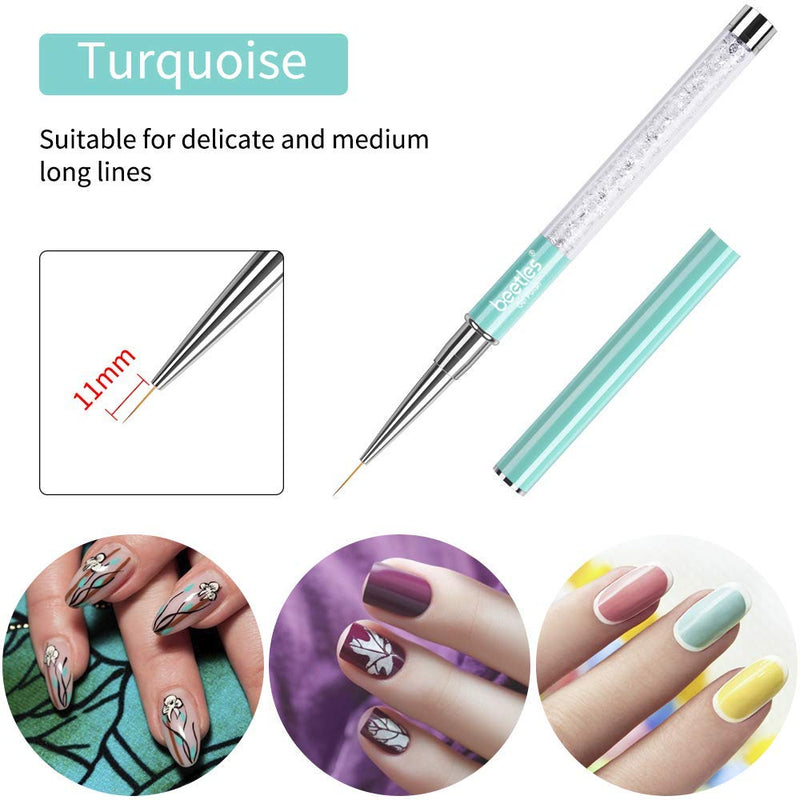 Beetles Nail Art Liner Brushes, Nail Gel Polish Painting Nail Art Design Brush Pen Set Diamond application Rhinestone Handle, Nail Dotting Painting Drawing Pen Size 5/7/9/11/20mm, 5Pcs - BeesActive Australia