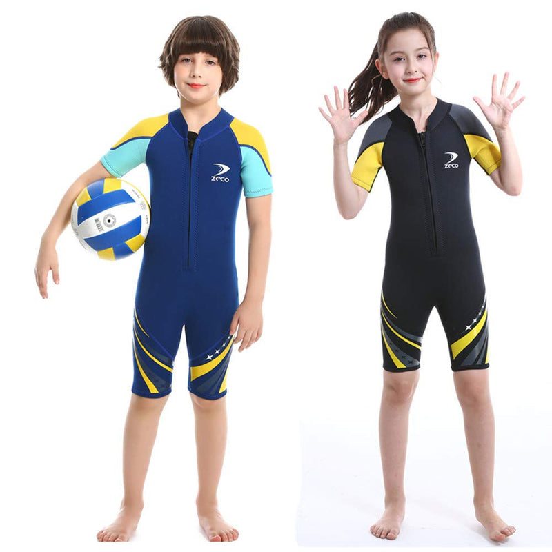 [AUSTRALIA] - ZCCO Kids Wetsuit,3mm Neoprene Thermal Swimsuit, Youth Boy's and Girl's One Piece Wet Suits Warmth Long Sleeve Swimsuit for Diving,Swimming,Surfing etc Water Sports Yellow Black Small 