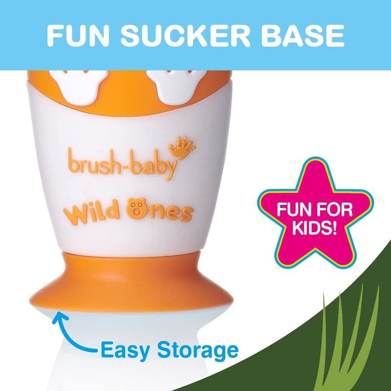 Brush-Baby WildOnes Kids Electric Rechargeable Toothbrush, 1 Handle, Brush Head, USB Charging Cable, for Ages 0-10 (Tiger) Tiger - BeesActive Australia