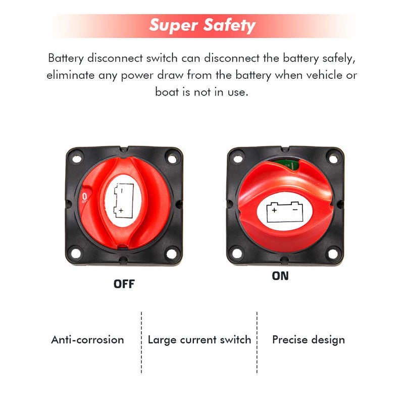 [AUSTRALIA] - Battery Switch 12-48 V 275/1250 Amps Battery Power Cutoff Master Switch Disconnect Isolator for Car Vehicle RV ATV UTV Marine Boat On Off Position On-Off Battery Switch 2 