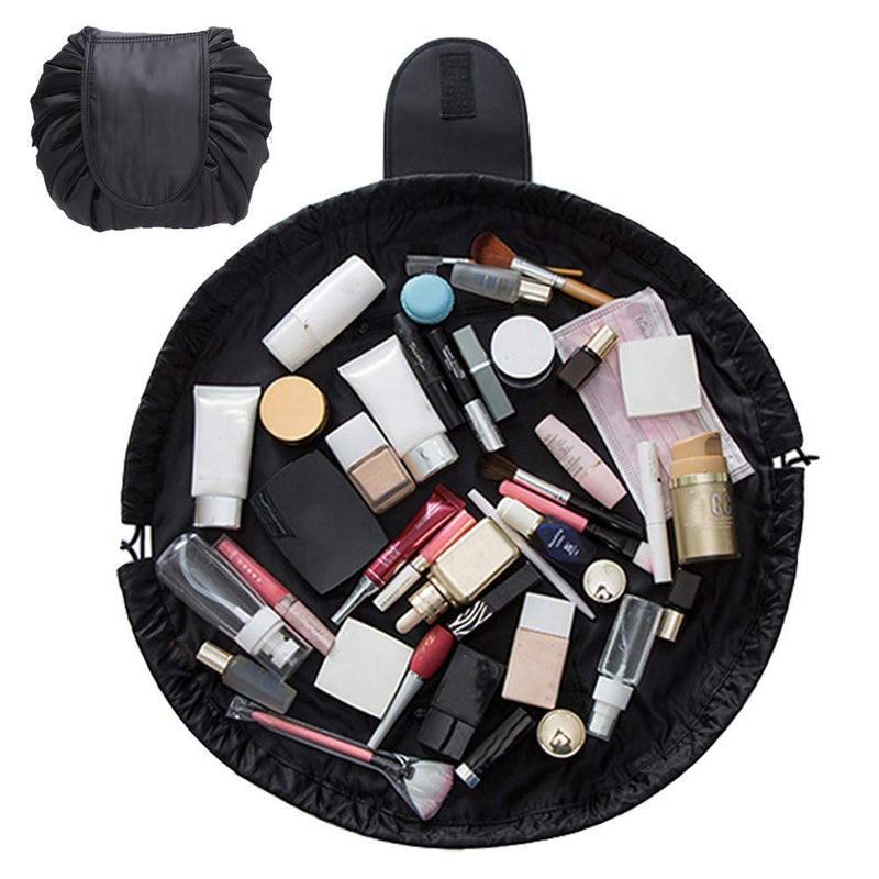 ZhengYue Lazy Drawstring Make up Bag Portable Large Travel Cosmetic Bag Pouch Travel Makeup Pouch Storage Organiser for Women Girl Black - BeesActive Australia