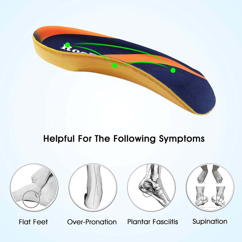 Orthotic Insoles, RooRuns 3/4 High Arch Support Insoles Shoe Inserts for Flat Feet, Plantar Fasciitis, Foot Arch, Feet Fatigue - Heel Cushion for Men, Woman, Deep Blue, Medium (6-9.5 UK) Medium (5.5-8 UK) - BeesActive Australia