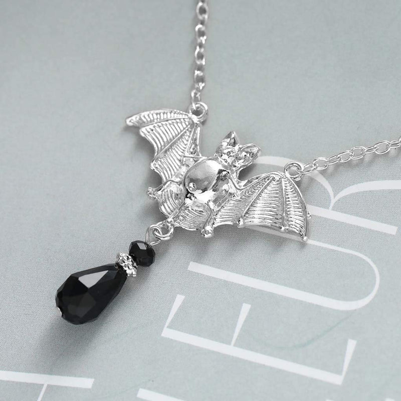 Yalice Vintage Gothic Bat Necklace Chain Black Rhinestone Pendant Necklaces Jewelry for Women and Girls Silver - BeesActive Australia