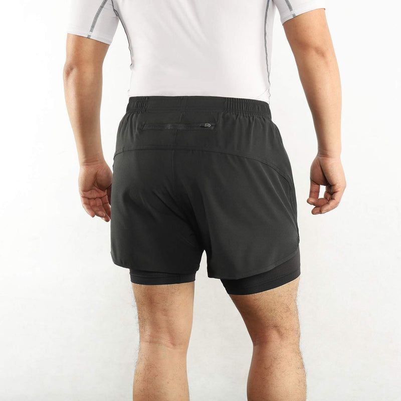 [AUSTRALIA] - Lixada Men's 2-in-1 Running Shorts Quick Drying Breathable Active Training Exercise Jogging Cycling Shorts Black Large 